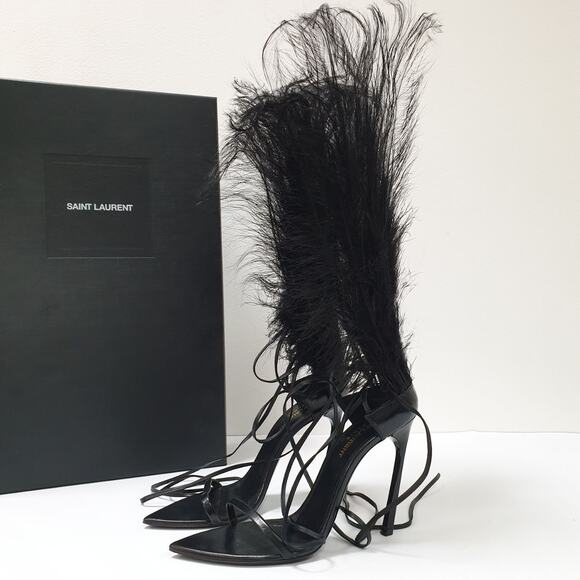 SAINT LAURENT Talitha Crystal Leather Ankle-Wrap Sandals Sz.38 - Picture 1 of 5